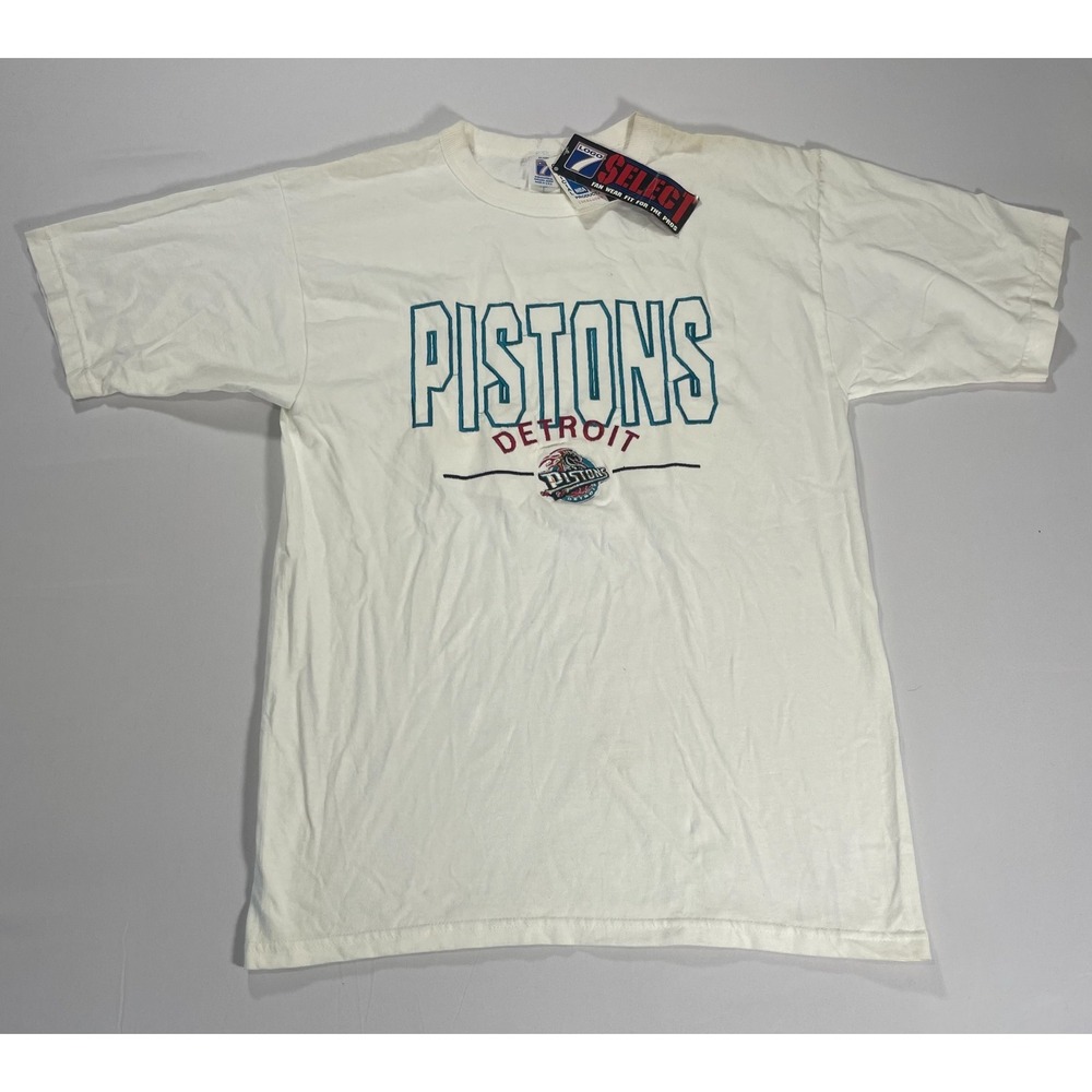 Vintage Logo 7 Detroit Pistons White Men's T-Shirt NBA Basketball Size Large